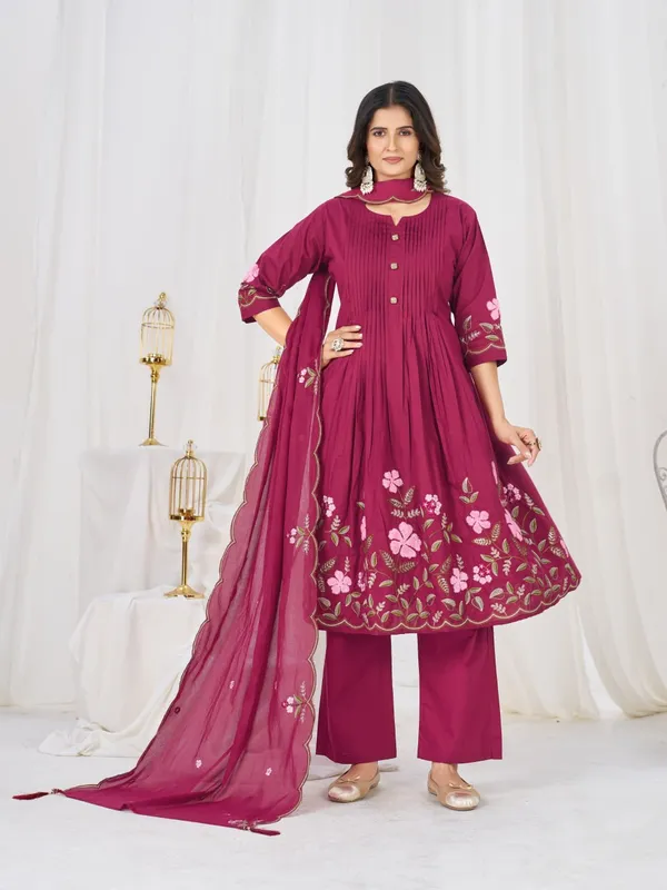 BBV_Couture_Deep_Pink_Pure_Cotton_Anarkali_Kurt_Set_Pure_Cotton|_Heavy_Embroidery_|_2M_Anarkali_Flair_|_3-Piece_Set_|_M–3XL