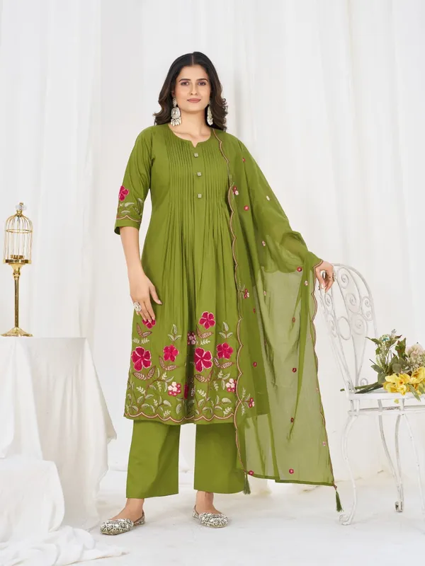 BBV_Couture_Green_Pure_Cotton_Anarkali_Kurt_Set_Pure_Cotton|_Heavy_Embroidery_|_2M_Anarkali_Flair_|_3-Piece_Set_|_M–3XL