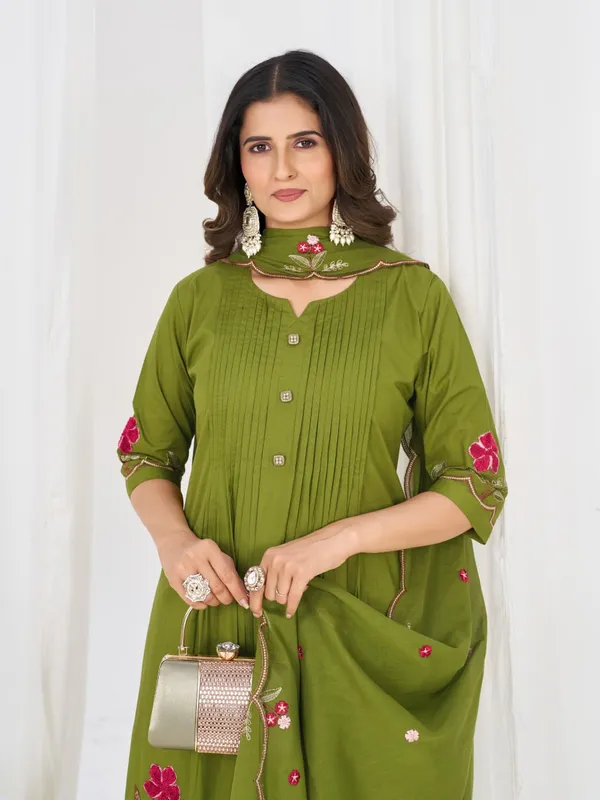 BBV_Couture_Green_Pure_Cotton_Anarkali_Kurt_Set_Pure_Cotton|_Heavy_Embroidery_|_2M_Anarkali_Flair_|_3-Piece_Set_|_M–3XL