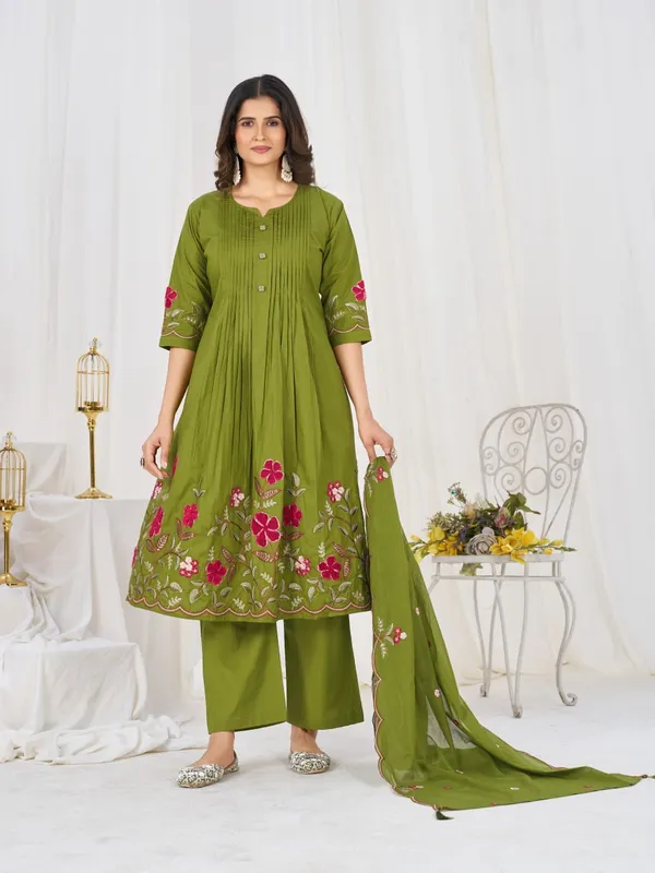 BBV_Couture_Green_Pure_Cotton_Anarkali_Kurt_Set_Pure_Cotton|_Heavy_Embroidery_|_2M_Anarkali_Flair_|_3-Piece_Set_|_M–3XL