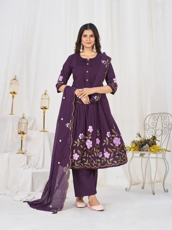 BBV_Couture_Royal_Deep_Purple_Pure_Cotton_Anarkali_Kurt_Set_Pure_Cotton|_Heavy_Embroidery_|_2M_Anarkali_Flair_|_3-Piece_Set_|_M–3XL