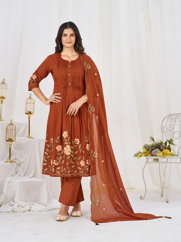 BBV_Couture_Royal_Rust_Pure_Cotton_Anarkali_Kurt_Set_Pure_Cotton|_Heavy_Embroidery_|_2M_Anarkali_Flair_|_3-Piece_Set_|_M–3XL
