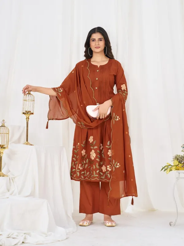 BBV_Couture_Royal_Rust_Pure_Cotton_Anarkali_Kurt_Set_Pure_Cotton|_Heavy_Embroidery_|_2M_Anarkali_Flair_|_3-Piece_Set_|_M–3XL