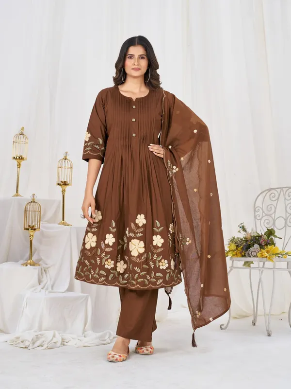 BBV_Couture_Royal_Rust_Pure_Cotton_Anarkali_Kurt_Set_Pure_Cotton|_Heavy_Embroidery_|_2M_Anarkali_Flair_|_3-Piece_Set_|_M–3XL