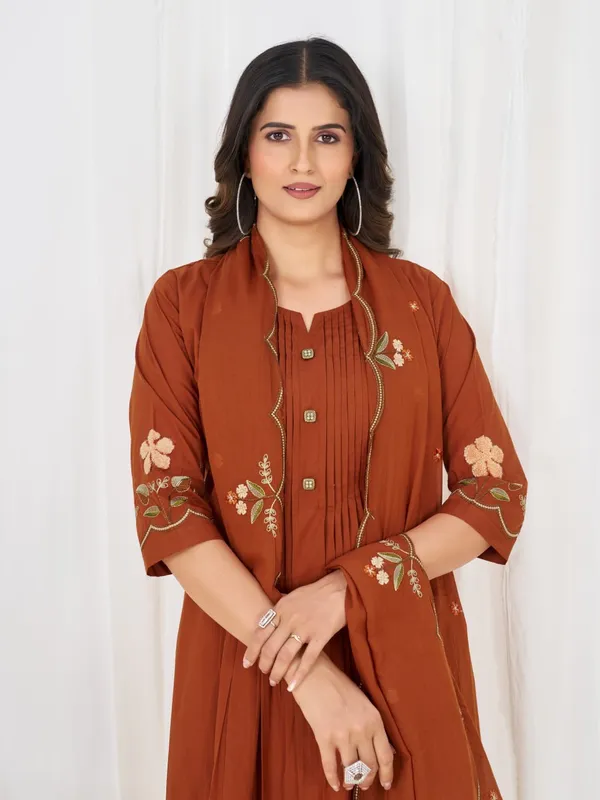 BBV_Couture_Royal_Rust_Pure_Cotton_Anarkali_Kurt_Set_Pure_Cotton|_Heavy_Embroidery_|_2M_Anarkali_Flair_|_3-Piece_Set_|_M–3XL