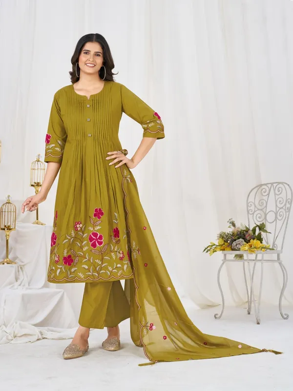 BBV_Couture_Yellow_Green_Pure_Cotton_Anarkali_Kurt_Set_Pure_Cotton|_Heavy_Embroidery_|_2M_Anarkali_Flair_|_3-Piece_Set_|_M–3XL