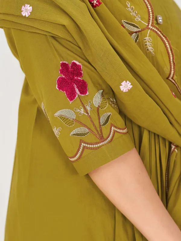 BBV_Couture_Yellow_Green_Pure_Cotton_Anarkali_Kurt_Set_Pure_Cotton|_Heavy_Embroidery_|_2M_Anarkali_Flair_|_3-Piece_Set_|_M–3XL