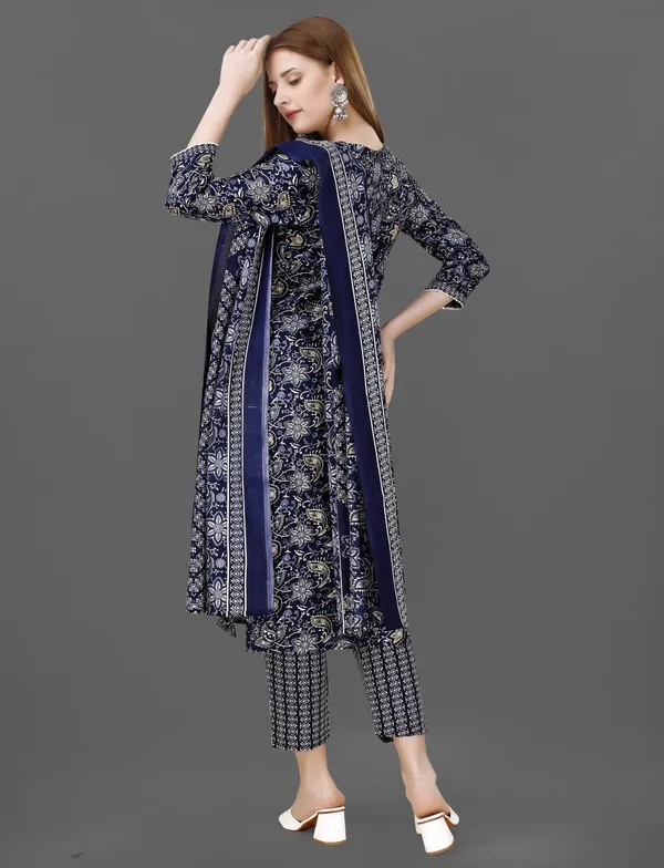 Navy_Blue_Cotton_Blend_Kurti_With_Dupatta_And_Bottom_Wear_For_Women