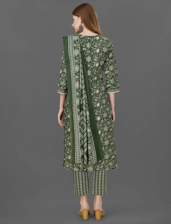 Green_Cotton_Blend_Kurti_With_Dupatta_And_Bottom_Wear_For_Women