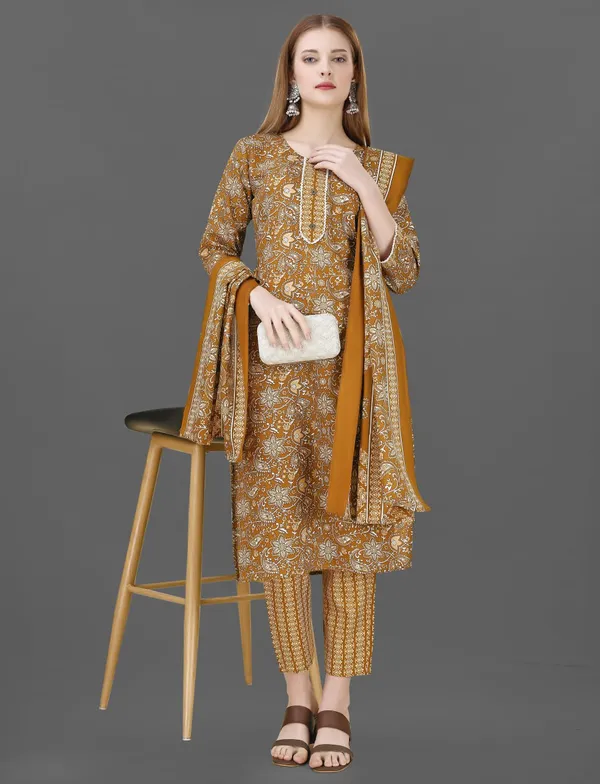 Yellow_Cotton_Blend_Kurti_With_Dupatta_And_Bottom_Wear_For_Women
