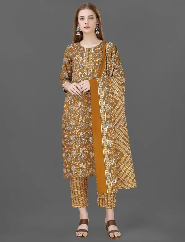 Yellow_Cotton_Blend_Kurti_With_Dupatta_And_Bottom_Wear_For_Women
