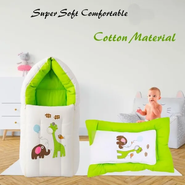 Green_Pure_Cotton_Breathable_Sleeping_Bag_With_Smooth_Zipper_Carry_Nest_Bedding_For_Newborn_Baby