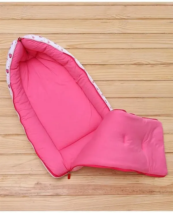Pink_Pure_Cotton_Breathable_Sleeping_Bag_With_Smooth_Zipper_Carry_Nest_Bedding_For_Newborn_Baby