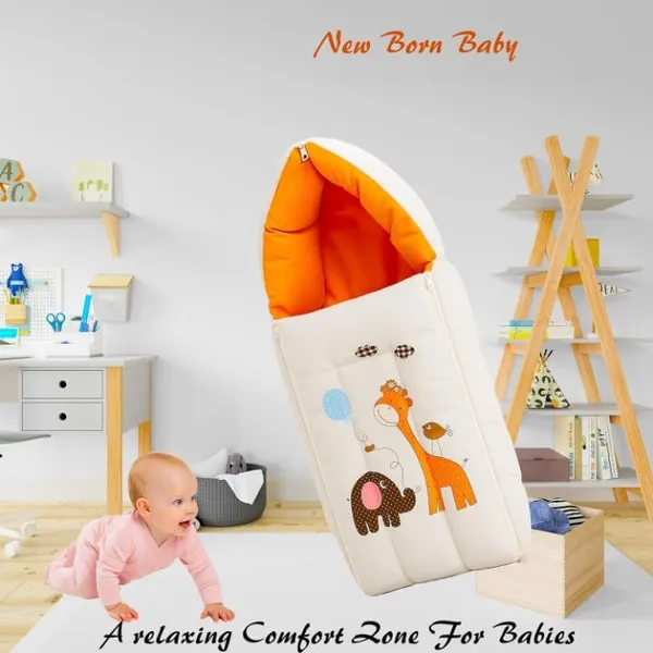 Orange_Pure_Cotton_Breathable_Sleeping_Bag_With_Smooth_Zipper_Carry_Nest_Bedding_For_Newborn_Baby