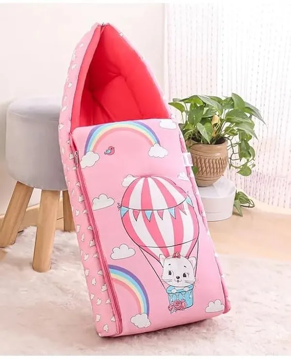 Pink_Pure_Cotton_Breathable_Sleeping_Bag_With_Smooth_Zipper_Carry_Nest_Bedding_For_Newborn_Baby