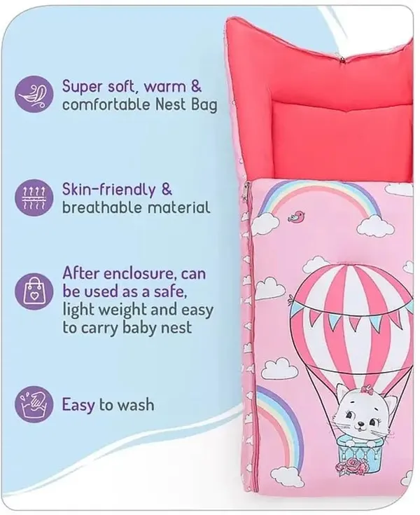 Pink_Pure_Cotton_Breathable_Sleeping_Bag_With_Smooth_Zipper_Carry_Nest_Bedding_For_Newborn_Baby