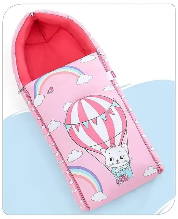 Pink_Pure_Cotton_Breathable_Sleeping_Bag_With_Smooth_Zipper_Carry_Nest_Bedding_For_Newborn_Baby