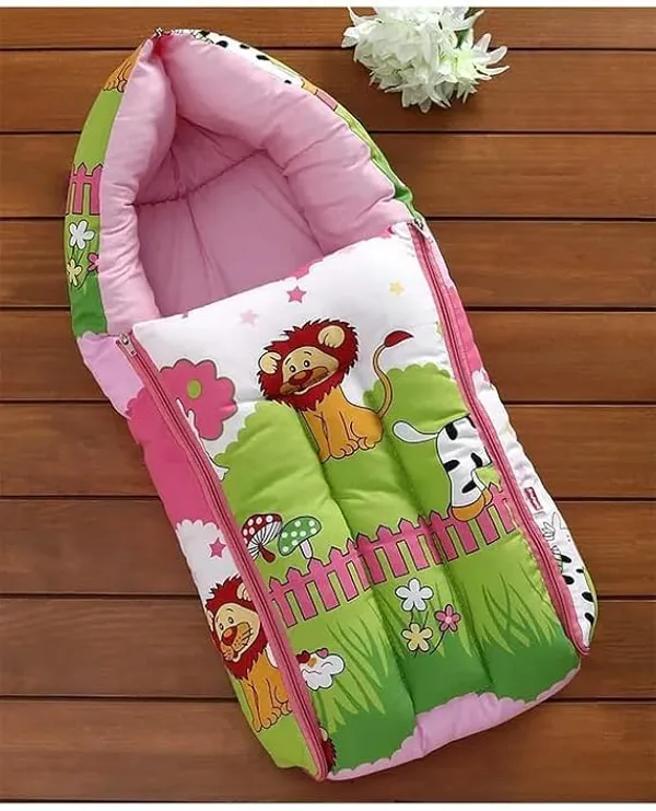 Pink_Pure_Cotton_Breathable_Sleeping_Bag_With_Smooth_Zipper_Carry_Nest_Bedding_For_Newborn_Baby