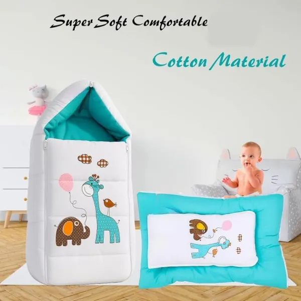 Sea_Green_Pure_Cotton_Breathable_Sleeping_Bag_With_Smooth_Zipper_Carry_Nest_Bedding_For_Newborn_Baby