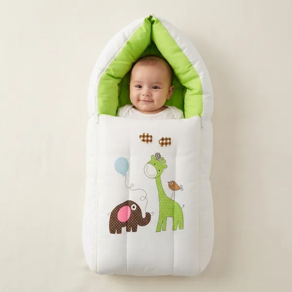 Green_Pure_Cotton_Breathable_Sleeping_Bag_With_Smooth_Zipper_Carry_Nest_Bedding_For_Newborn_Baby