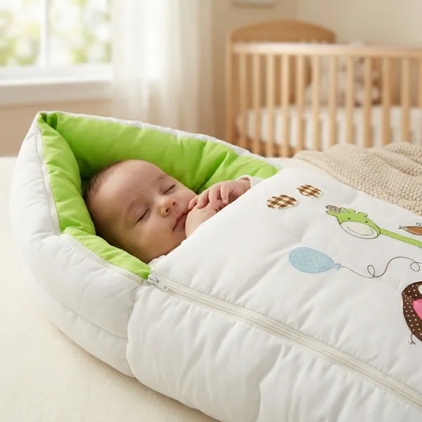 Green_Pure_Cotton_Breathable_Sleeping_Bag_With_Smooth_Zipper_Carry_Nest_Bedding_For_Newborn_Baby