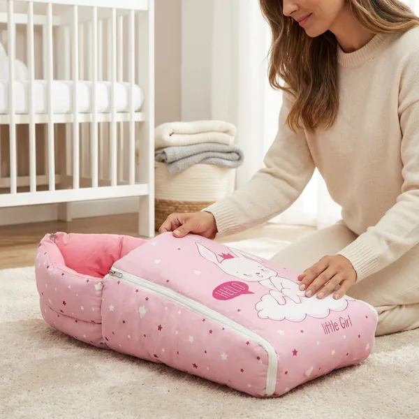 Pink_Pure_Cotton_Breathable_Sleeping_Bag_With_Smooth_Zipper_Carry_Nest_Bedding_For_Newborn_Baby