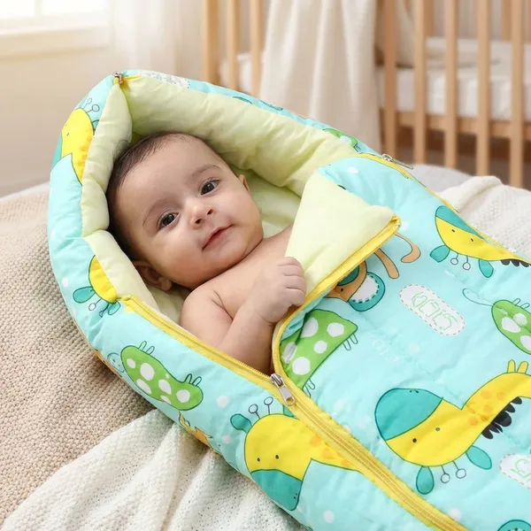 Sea_Blue_Pure_Cotton_Breathable_Sleeping_Bag_With_Smooth_Zipper_Carry_Nest_Bedding_For_Newborn_Baby