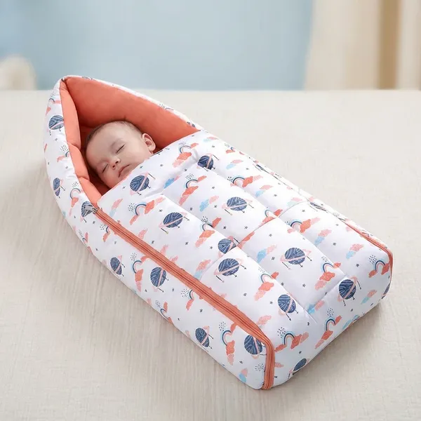 White_Pure_Cotton_Breathable_Sleeping_Bag_With_Smooth_Zipper_Carry_Nest_Bedding_For_Newborn_Baby