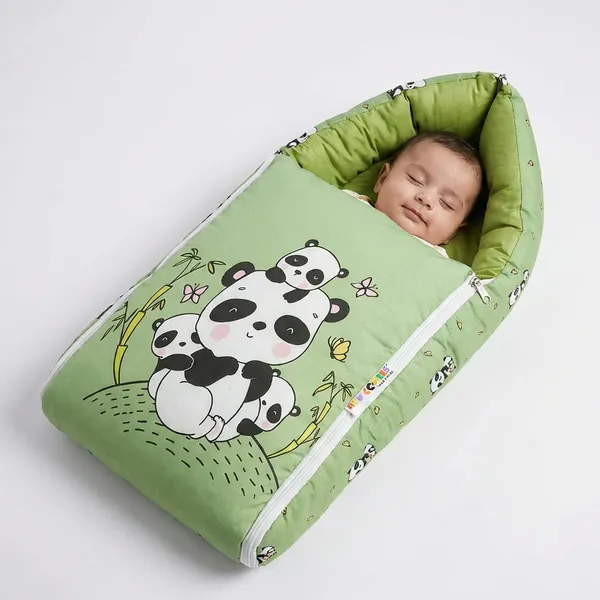 Green_Pure_Cotton_Breathable_Sleeping_Bag_With_Smooth_Zipper_Carry_Nest_Bedding_For_Newborn_Baby