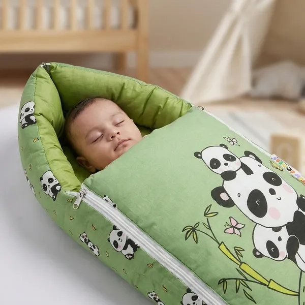 Green_Pure_Cotton_Breathable_Sleeping_Bag_With_Smooth_Zipper_Carry_Nest_Bedding_For_Newborn_Baby