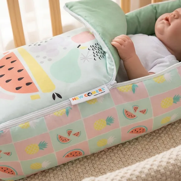 Green_Pure_Cotton_Breathable_Sleeping_Bag_With_Smooth_Zipper_Carry_Nest_Bedding_For_Newborn_Baby