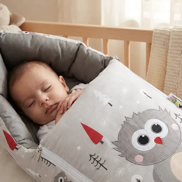 Grey_Pure_Cotton_Breathable_Sleeping_Bag_With_Smooth_Zipper_Carry_Nest_Bedding_For_Newborn_Baby