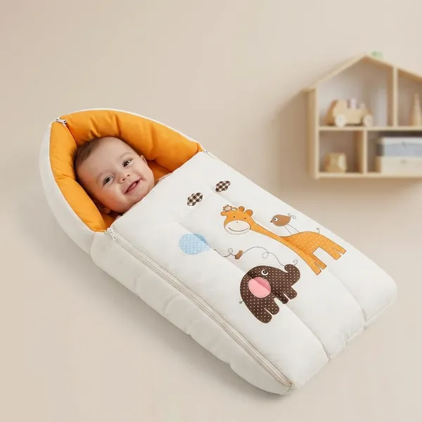 Orange_Pure_Cotton_Breathable_Sleeping_Bag_With_Smooth_Zipper_Carry_Nest_Bedding_For_Newborn_Baby