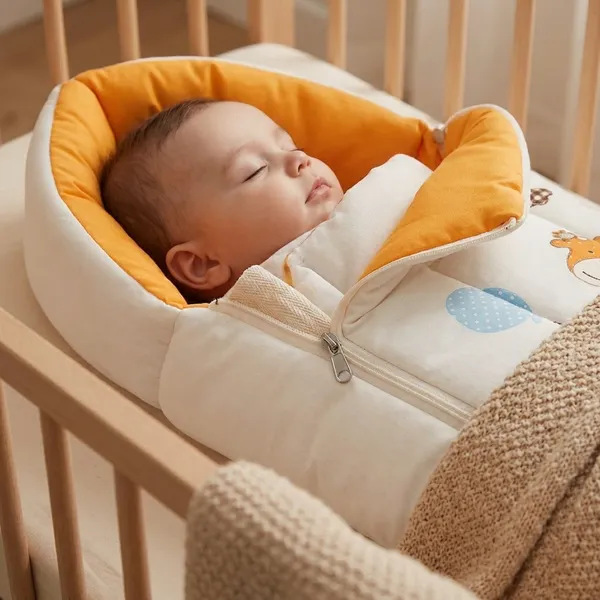 Orange_Pure_Cotton_Breathable_Sleeping_Bag_With_Smooth_Zipper_Carry_Nest_Bedding_For_Newborn_Baby