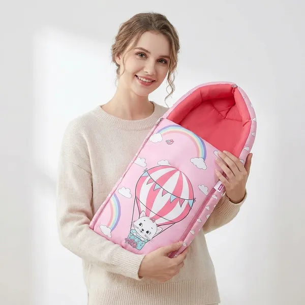 Pink_Pure_Cotton_Breathable_Sleeping_Bag_With_Smooth_Zipper_Carry_Nest_Bedding_For_Newborn_Baby