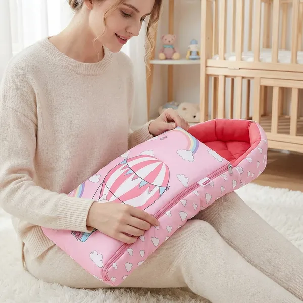 Pink_Pure_Cotton_Breathable_Sleeping_Bag_With_Smooth_Zipper_Carry_Nest_Bedding_For_Newborn_Baby