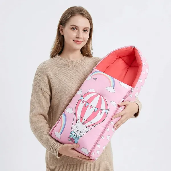 Pink_Pure_Cotton_Breathable_Sleeping_Bag_With_Smooth_Zipper_Carry_Nest_Bedding_For_Newborn_Baby