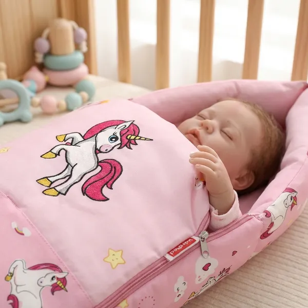 Light_Pink_Pure_Cotton_Breathable_Sleeping_Bag_With_Smooth_Zipper_Carry_Nest_Bedding_For_Newborn_Baby
