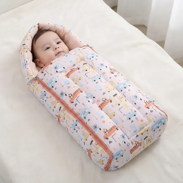 White_Pure_Cotton_Breathable_Sleeping_Bag_With_Smooth_Zipper_Carry_Nest_Bedding_For_Newborn_Baby