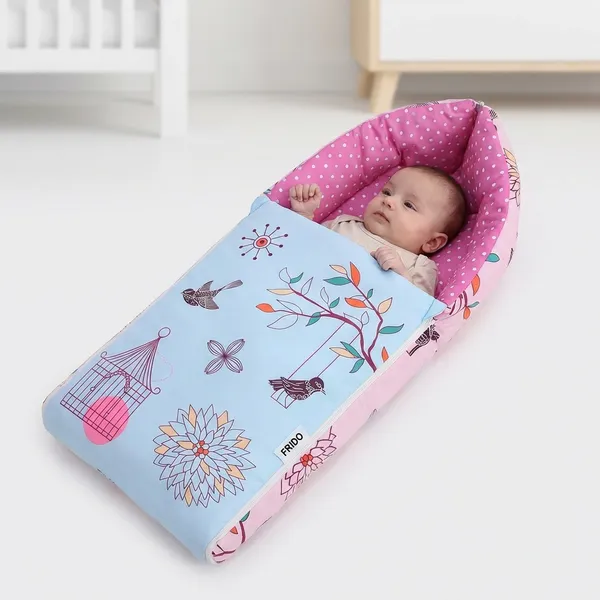 Pink_Pure_Cotton_Breathable_Sleeping_Bag_With_Smooth_Zipper_Carry_Nest_Bedding_For_Newborn_Baby