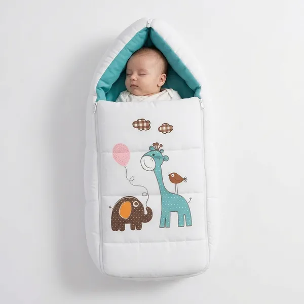 Sea_Green_Pure_Cotton_Breathable_Sleeping_Bag_With_Smooth_Zipper_Carry_Nest_Bedding_For_Newborn_Baby