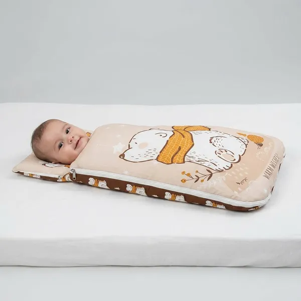 Brown_Pure_Cotton_Breathable_Sleeping_Bag_With_Smooth_Zipper_Carry_Nest_Bedding_For_Newborn_Baby