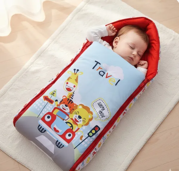 Red_Pure_Cotton_Breathable_Sleeping_Bag_With_Smooth_Zipper_Carry_Nest_Bedding_For_Newborn_Baby