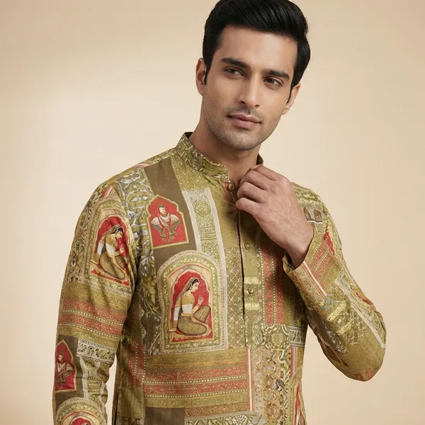 Mehendi_Pure_Cotton_Digital_Rajasthani_Print_Kurta_Pajama_Set_For_Men