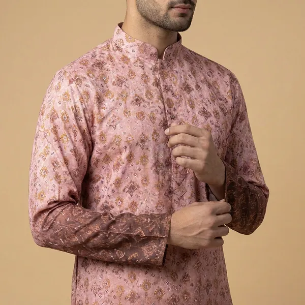 Pink_Embroidery_Double_Shade_Digital_Print_Rayon_Base_Kurta_Pajama_Set_For_Men