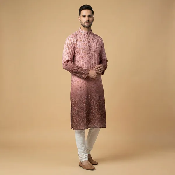 Pink_Embroidery_Double_Shade_Digital_Print_Rayon_Base_Kurta_Pajama_Set_For_Men