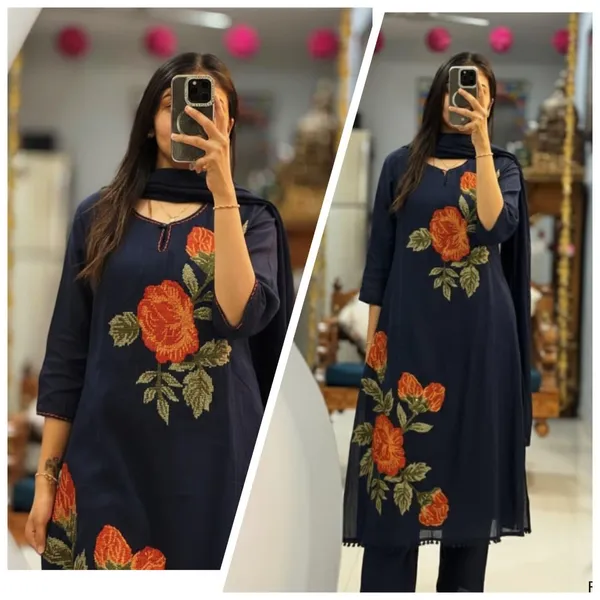 Light_Blue_Cotton_Premium_Kurti_Pant_Dupatta_Set_For_Women