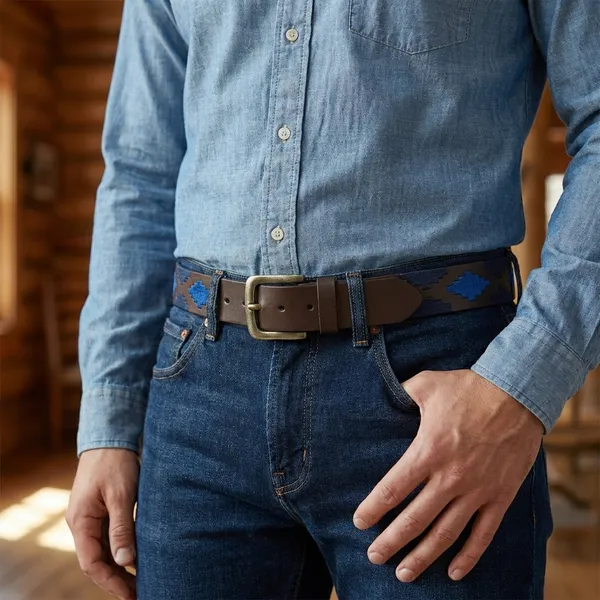 Brown_With_Blue_Aztec_Pattern_Leather_Casual_Belt_For_Unisex