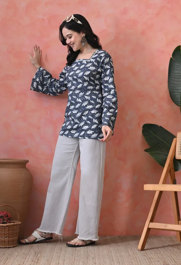 Grey_Cotton_Floral_Print_Kurti_For_Women