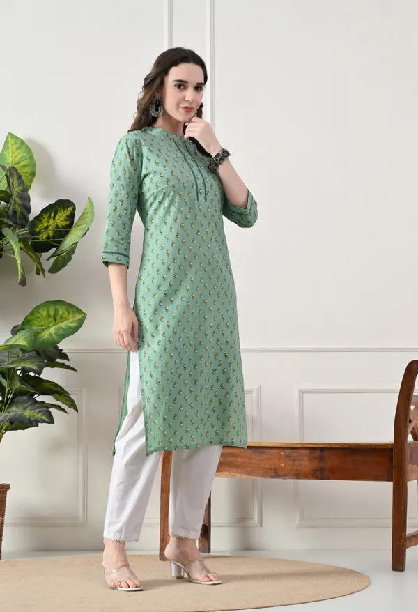 Green_Cotton_Floral_Print_Kurta_For_Women